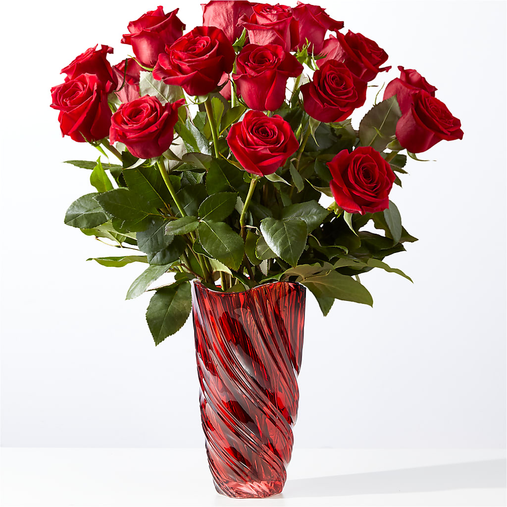 Classic Love Red Rose Bouquet with Luxe Swirl Vase – MARYCEL'S FLOWERS, Clifton NJ