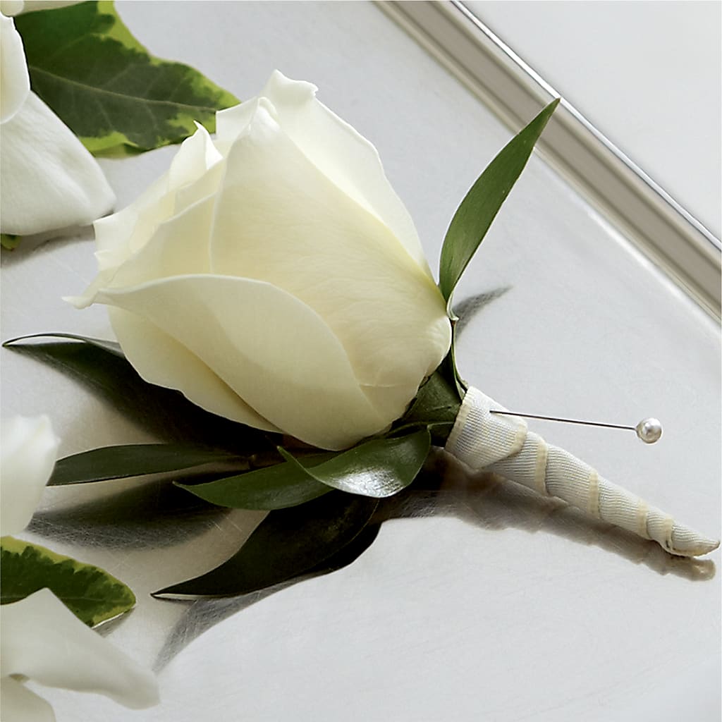 White Rose Boutonniere – MARYCEL'S FLOWERS, Clifton NJ