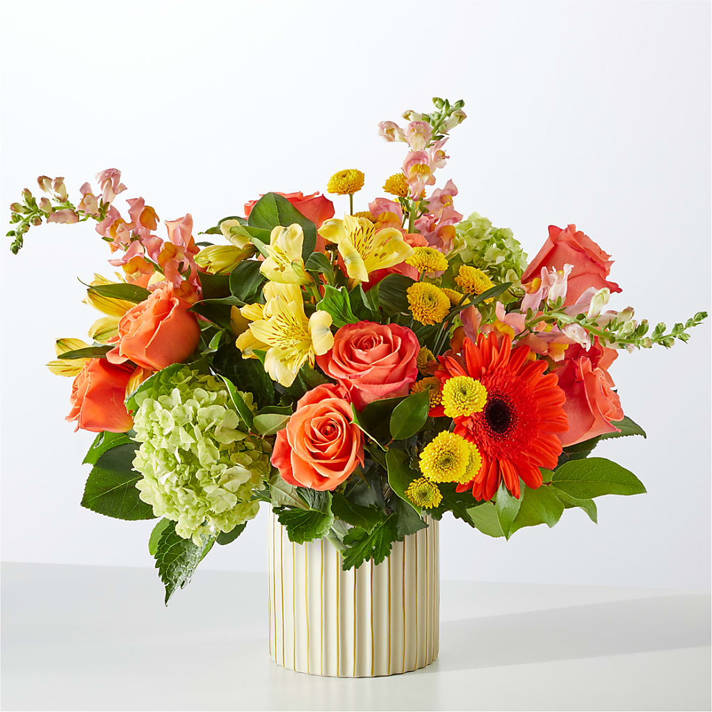 Autumn Sunshine Bouquet with Ivory Vase – MARYCEL'S FLOWERS, Clifton NJ